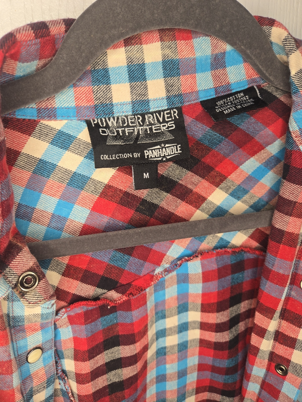 Red, Blue & Cream Plaid Flannel Shirt - Picture 3 of 3